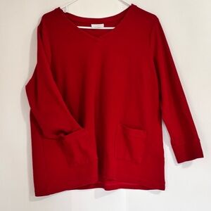 J JILL Red V-Neck Long Sleeve Top TUNIC SHIRT